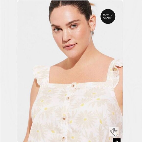 Torrid Ivory Floral Double Gauze Ruffle Button Front Tank Top Sz 2X - Picture 6 of 11